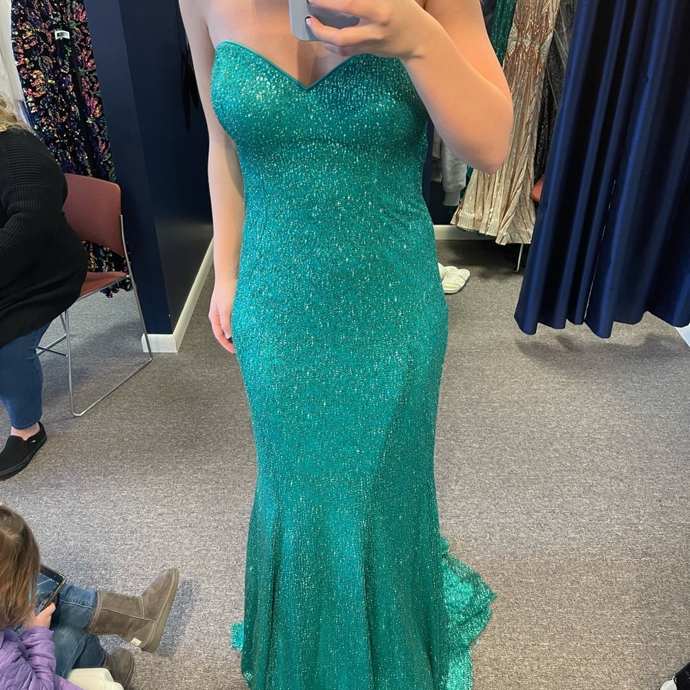 Teal sparkle prom dress